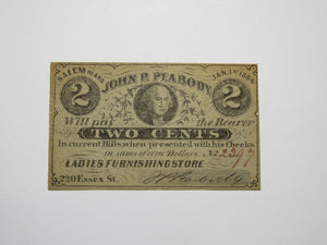 $.02 1864 Salem Massachusetts Obsolete Currency Bank Note Bill John Peabody
