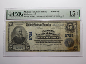 $5 1902 Mullica Hill New Jersey NJ National Currency Bank Note Bill #6728 F15