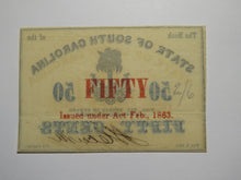 Load image into Gallery viewer, $.50 1863 Charleston South Carolina Obsolete Currency Bank Note State of SC UNC