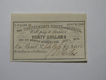 Load image into Gallery viewer, $40 1861 Confederate Bond Coupon Certificate Currency Bank Note Bill UNC