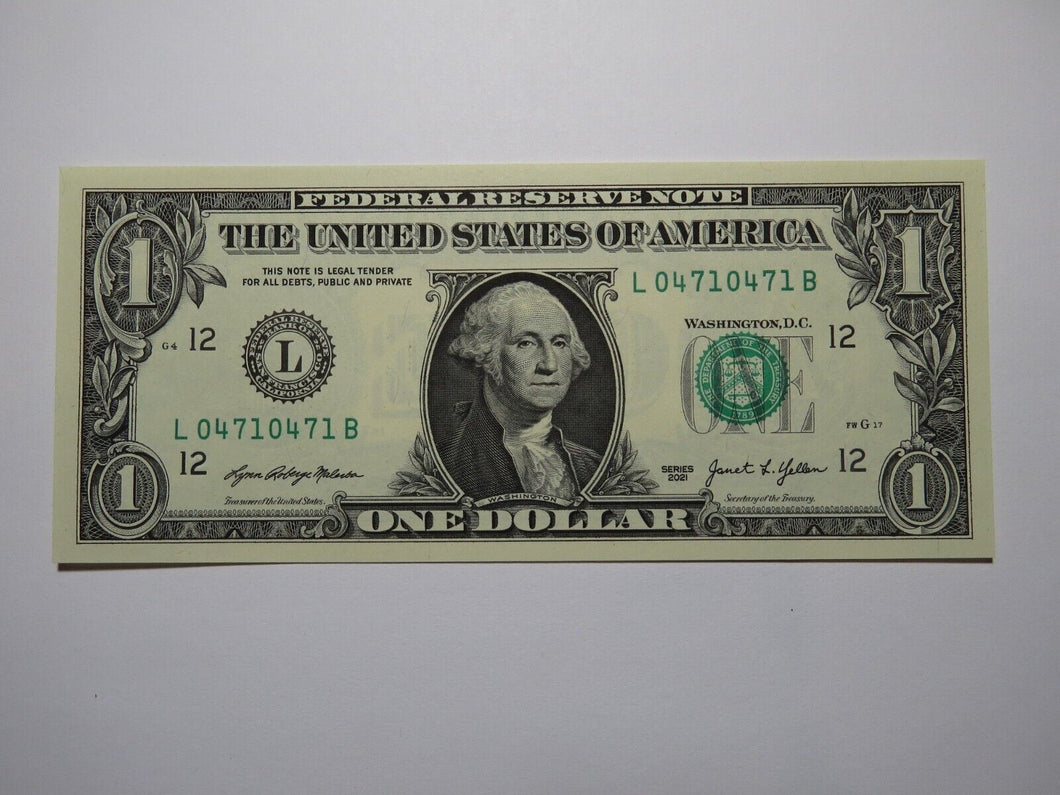 $1 2021 Repeater Serial Number Federal Reserve Currency Bank Note Bill UNC++++