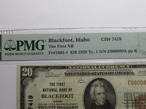 $20 1929 Blackfoot Idaho ID National Currency Bank Note Bill Ch. #7419 VF25 PMG