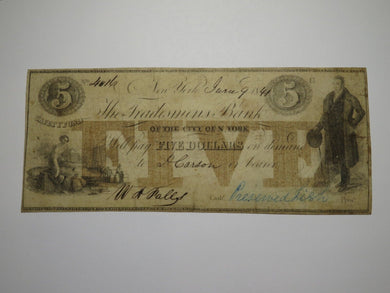 $5 1841 New York City New York Obsolete Currency Bank Note Bill Tradesmens Bank