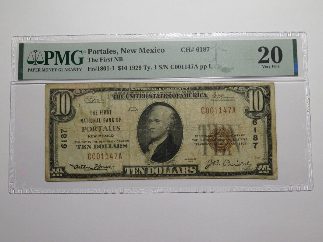 $10 1929 Portales New Mexico NM National Currency Bank Note Bill Ch #6187 VF20