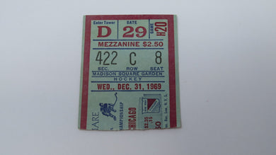 December 31, 1969 New York Rangers Vs. Chicago Blackhawks NHL Hockey Ticket Stub