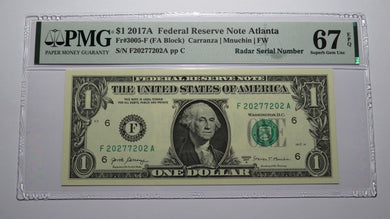 $1 2017 Radar Serial Number Federal Reserve Currency Bank Note Bill PMG UNC67EPQ