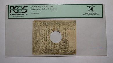 1780 1 Shilling 6 Pence Connecticut CT Colonial Currency Note Bill PCGS VF30