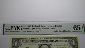 $1 1995 Radar Serial Number Federal Reserve Currency Bank Note Bill PMG UNC65EPQ