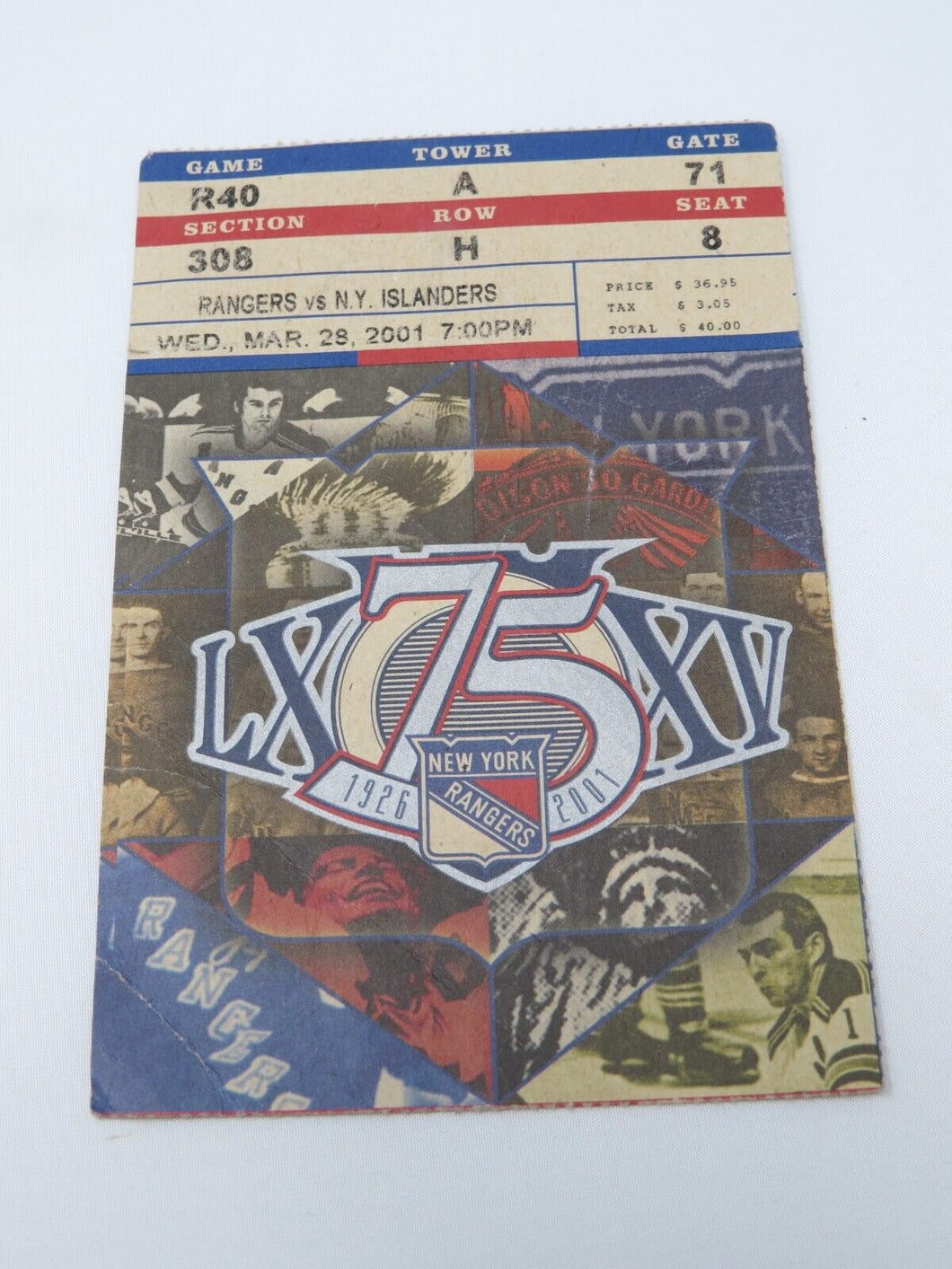 March 28, 2001 New York Rangers Vs. New York Islanders NHL Hockey Ticket Stub