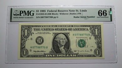$1 1995 Radar Serial Number Federal Reserve Currency Bank Note Bill PMG UNC66EPQ