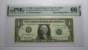 $1 1995 Radar Serial Number Federal Reserve Currency Bank Note Bill PMG UNC66EPQ