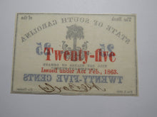 Load image into Gallery viewer, $.25 1863 Charleston South Carolina Obsolete Currency Bank Note State of SC UNC+