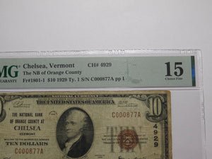 $10 1929 Chelsea Vermont VT National Currency Bank Note Bill Charter #4929 F15