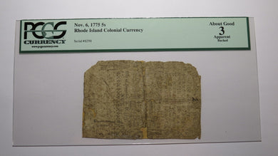 1775 Five Shillings Rhode Island RI Colonial Currency Note Bill! PCGS Graded 5s