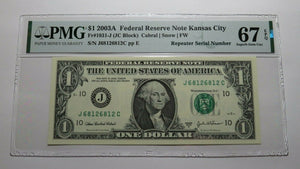 $1 2003A Repeater Serial Number Federal Reserve Currency Bank Note Bill UNC67EPQ