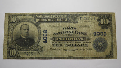$10 1902 Piedmont West Virginia WV National Currency Bank Note Bill #4088 RARE!