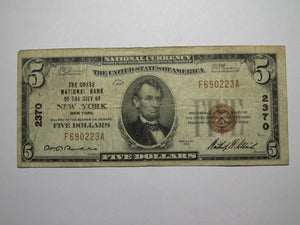 $5 1929 New York City NY National Currency Bank Note Bill Charter #2370 FINE