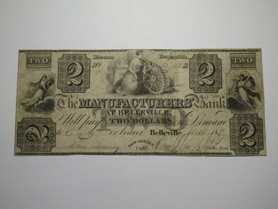 $2 1837 Belleville New Jersey NJ Obsolete Currency Bank Note Bill Manufacturers