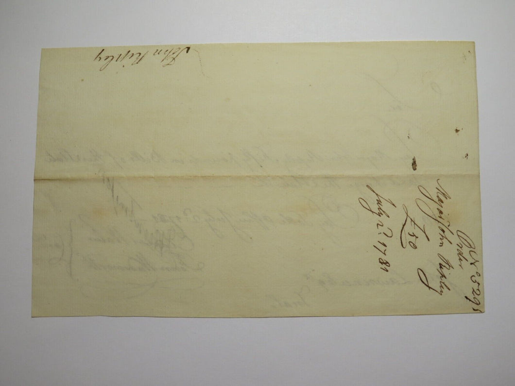 1781 Payment Certificate Written to Major John Ripley Colonial Currency Note USA