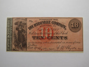 $.10 1862 Hydeville Vermont VT Obsolete Currency Bank Note Bill Remainder UNC++