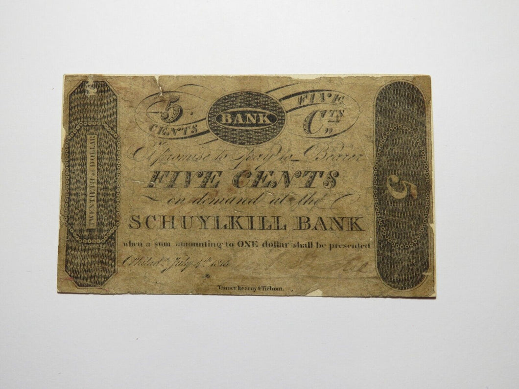 $.05 1815 Philadelphia Pennsylvania PA Obsolete Currency Note Schuylkill Bank