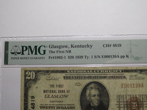 $20 1929 Glasgow Kentucky KY National Currency Bank Note Bill Ch. #4819 VF20