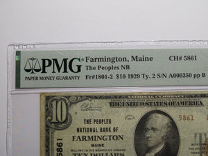 $10 1929 Farmington Maine ME National Currency Bank Note Bill Ch. #5861 VF25 PMG