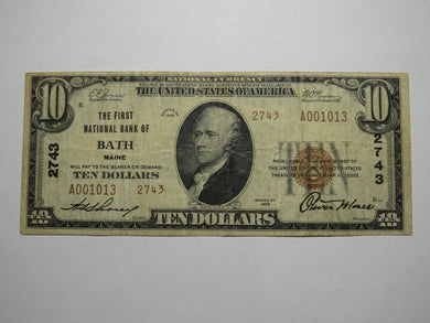 $10 1929 Bath Maine ME National Currency Bank Note Bill Charter #2743 Very Fine