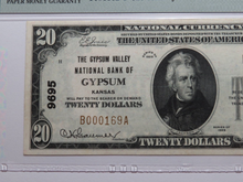 Load image into Gallery viewer, $20 1929 Gypsum Kansas KS National Currency Bank Note Bill Ch. #9695 VF35 PMG