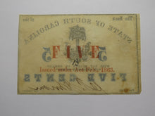 Load image into Gallery viewer, $.05 1863 Charleston South Carolina Obsolete Currency Bank Note State of SC USA