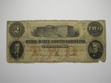 $2 1860 Charleston South Carolina SC Obsolete Currency Bank Note Bill Bank of SC