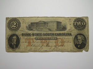 $2 1860 Charleston South Carolina SC Obsolete Currency Bank Note Bill Bank of SC