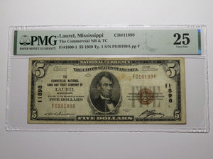 $5 1929 Laurel Mississippi National Currency Bank Note Bill Ch. #11898 VF25 PMG