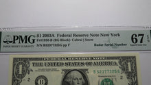Load image into Gallery viewer, $1 2003 Radar Serial Number Federal Reserve Currency Bank Note Bill PMG UNC67EPQ