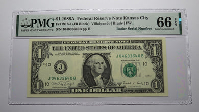 $1 1988 Radar Serial Number Federal Reserve Currency Bank Note Bill PMG UNC66EPQ
