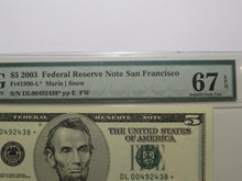 Load image into Gallery viewer, $5 2003 Federal Reserve Star Note Currency Bank Note Bill Superb Gem 67 EPQ PMG