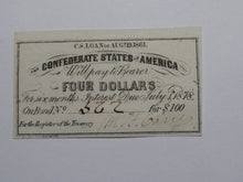 Load image into Gallery viewer, $4 1861 Confederate Bond Coupon Certificate Currency Bank Note Bill UNC