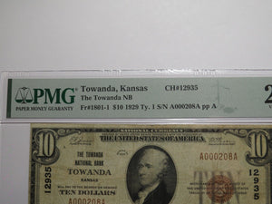 $10 1929 Towanda Kansas KS National Currency Bank Note Bill Ch. #12935 VF20 PMG