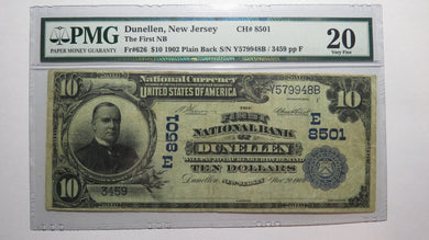 $10 1902 Dunellen New Jersey NJ National Currency Bank Note Bill #8501 VF20 PMG!