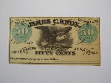 $.50 1862 Knox Corners New York NY Obsolete Currency Bank Note Bill Oneida Co.