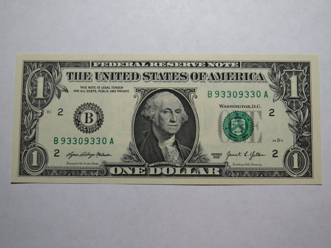 $1 2021 Repeater Serial Number Federal Reserve Currency Bank Note Bill #93309330