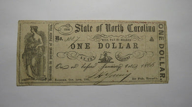 $1 1861 Raleigh North Carolina NC Obsolete Currency Bank Note Bill! State of NC