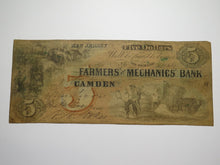 Load image into Gallery viewer, $5 1861 Camden New Jersey NJ Obsolete Currency Note Bill -Farmers Mechanics Bank