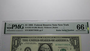 $1 1995 Radar Serial Number Federal Reserve Currency Bank Note Bill PMG UNC66EPQ