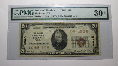 $20 1929 DeLand Florida FL National Currency Bank Note Bill Ch. #13388 VF30 PMG
