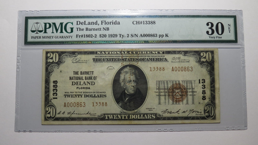 $20 1929 DeLand Florida FL National Currency Bank Note Bill Ch. #13388 VF30 PMG