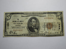Load image into Gallery viewer, $5 1929 St. Louis Missouri MO National Currency Bank Note Bill! Ch. #11989 RARE!