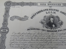 Load image into Gallery viewer, $100 1862 Confederate Bond Certificate Currency Bank Note Bill UNC 14&quot; X 9.5&quot;