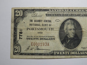 $20 1929 Portsmouth Ohio OH National Currency Bank Note Bill Charter #7781 FINE+