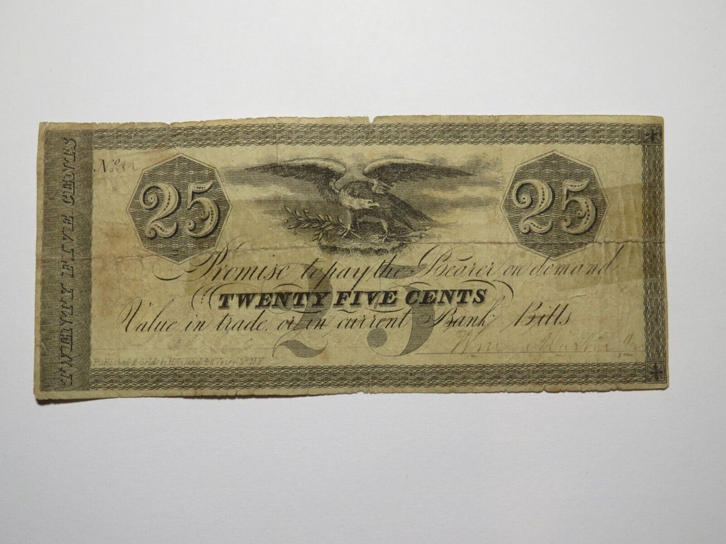 $.25 1860's Naples New York NY Obsolete Currency Bank Note Bill William Marks